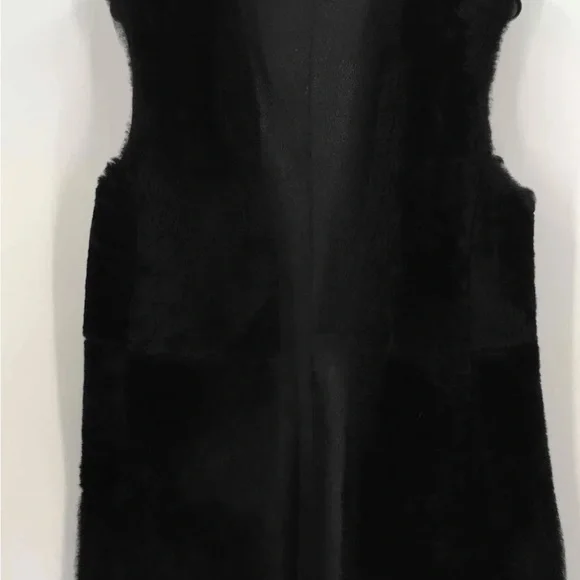 New DesignerAkris Punto Black Lambskin Fur Reversible Open Front Vest, Coat 10